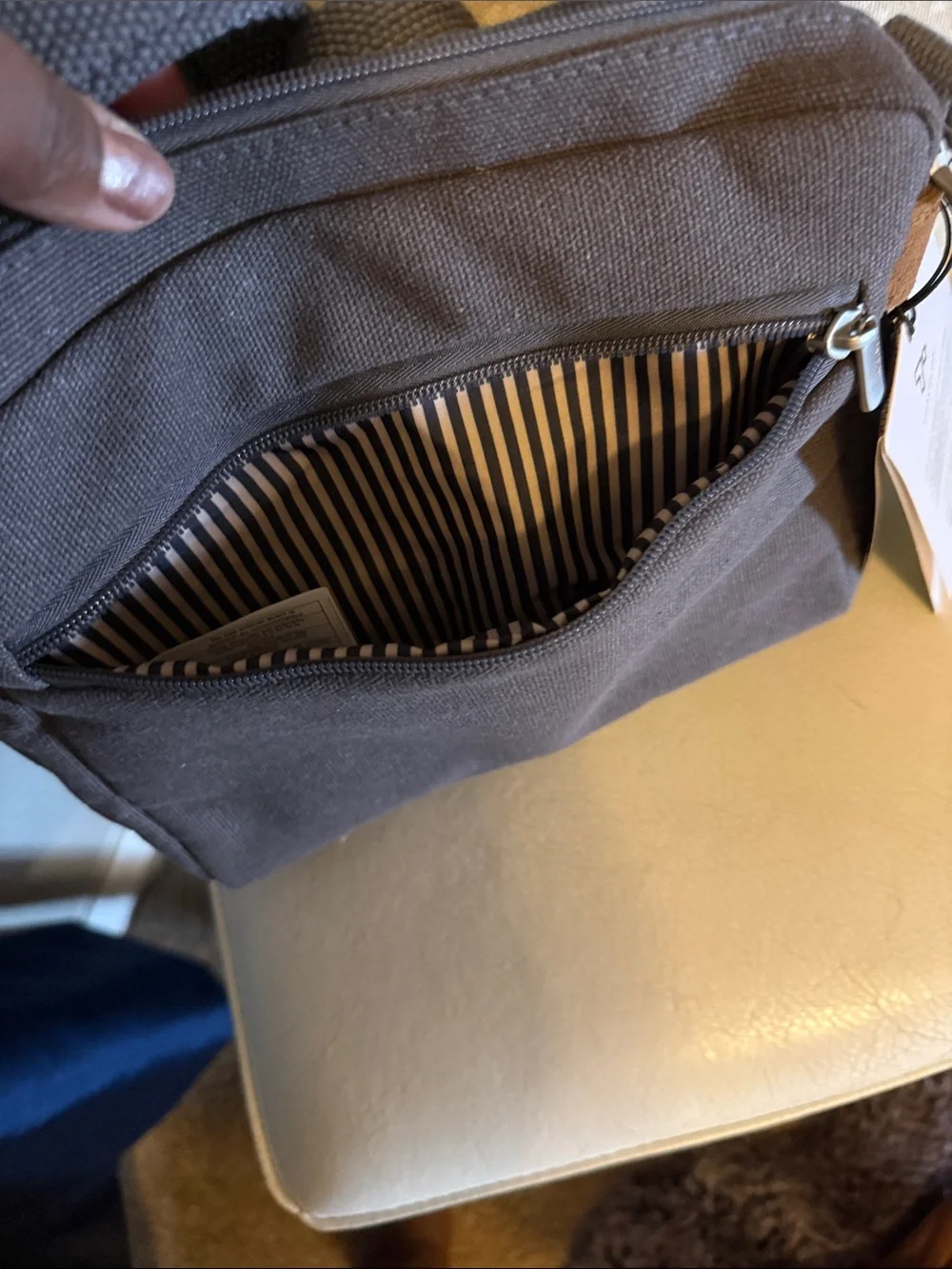 Travelon Anti-Theft Heritage Brown Gray Canvas Crossbody Messenger Bag